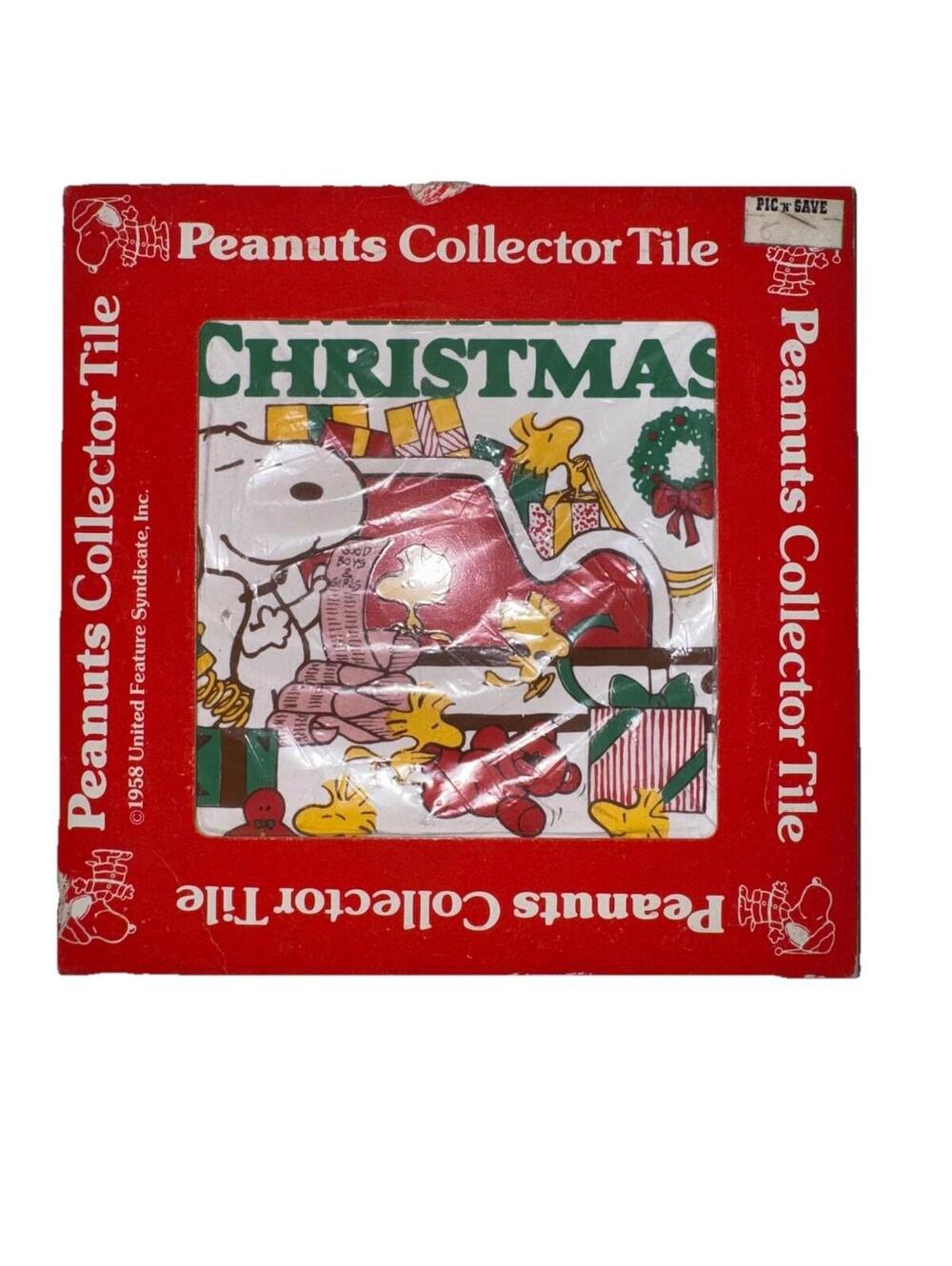 Peanuts Snoopy Woodstock 1978 Merry Christmas Trivet Tile Santa Sleigh Japan 6x6